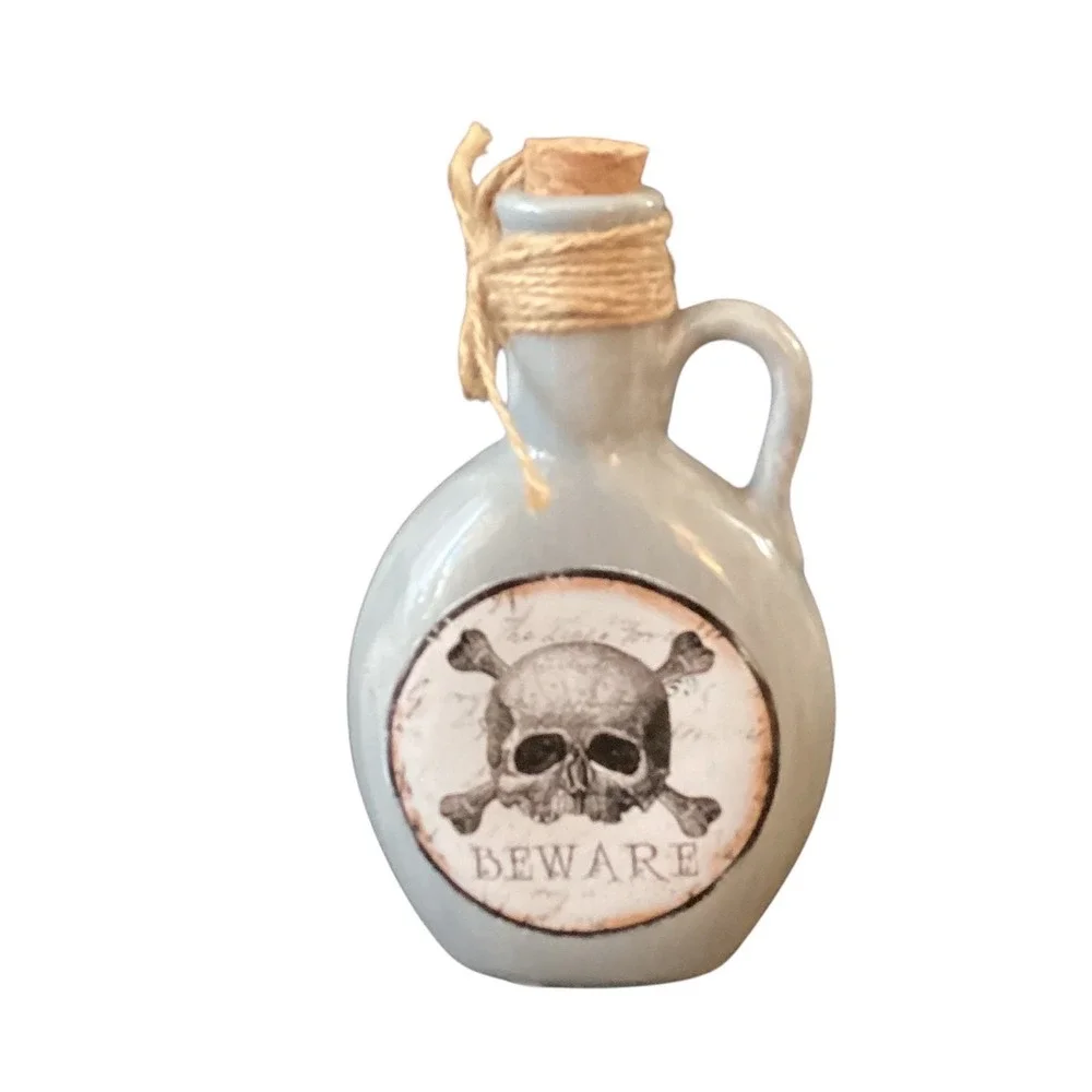 Halloween Decor Bundle Skull and Beware Poison Jug Potion Bottle Set